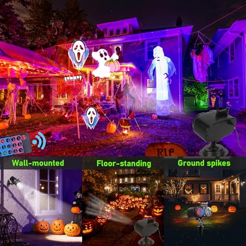 2025 Upgraded Holiday Projectors, Brighter Halloween Decorations Projector Lights, Christmas Projector with 10 HD Replaceable Slides (Ocean Wave & Patterns), Waterproof Halloween Projector Light Show