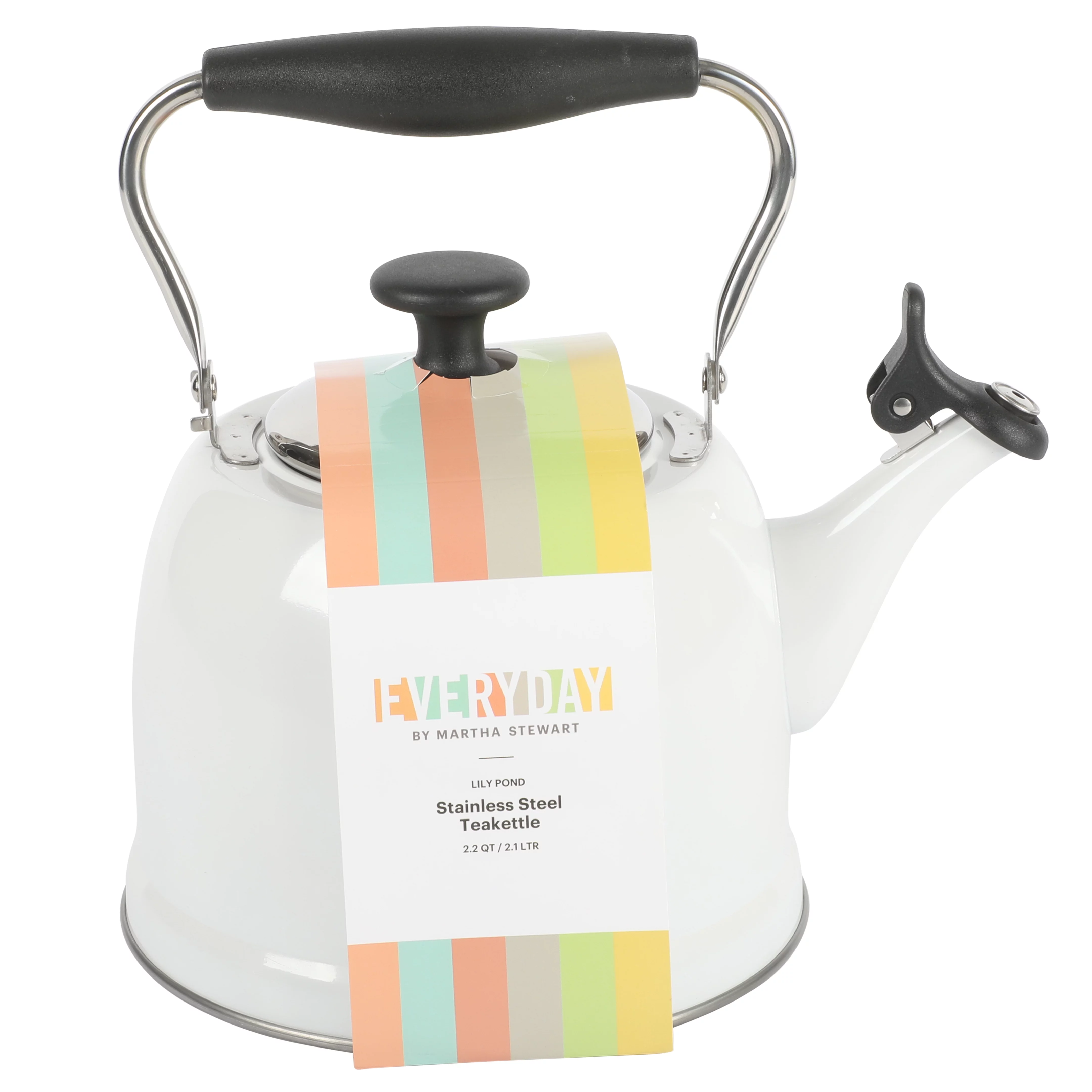 Martha Stewart Everyday Lily Pond Linen 2.2-Quart Stainless Steel Tea Kettle with Lid