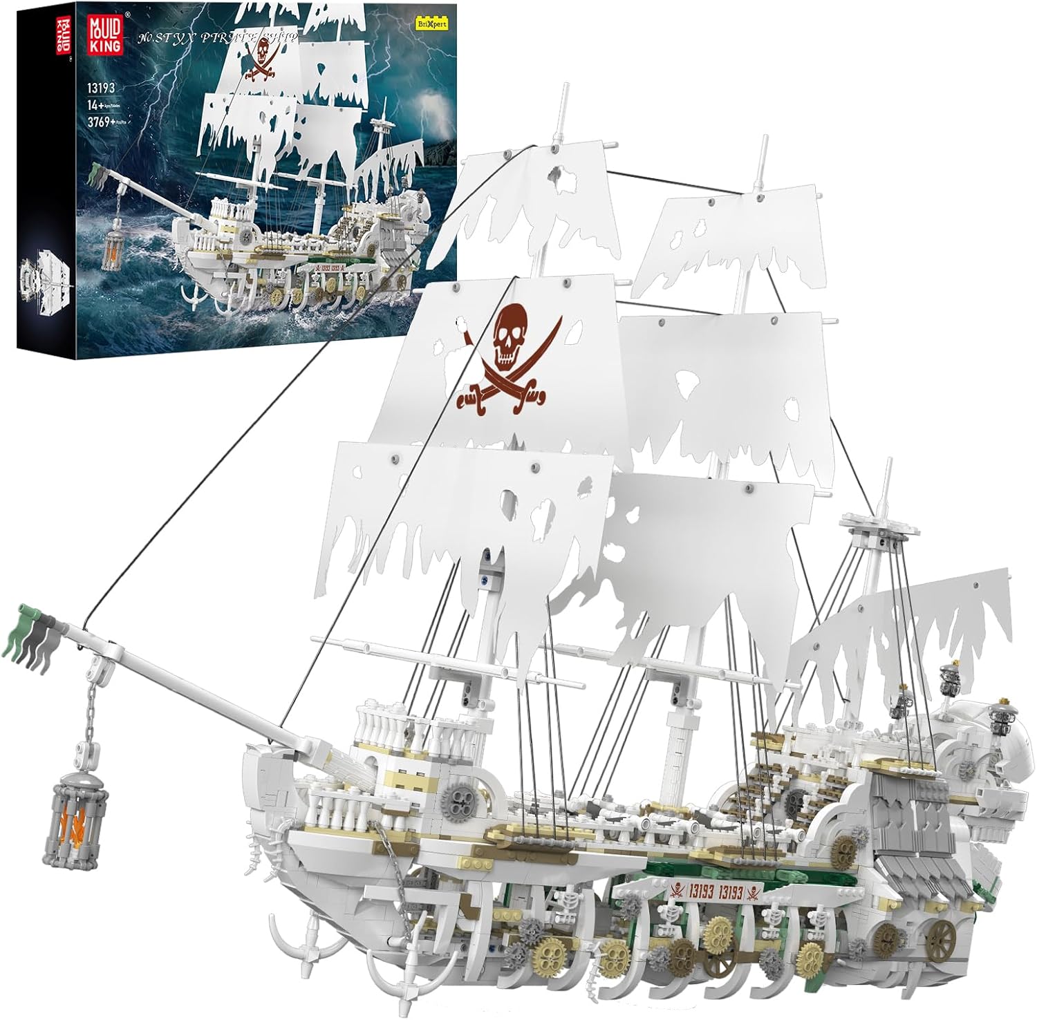 Mould King 13193 Captain Barbatos Pirate Ship Clamp Building Blocks Kit, Charons Treasure Ship Blocks Set, Fix for Pirates of The Caribbean Big Sailing Ship Building Blocks Toy Set (3769 PCS)