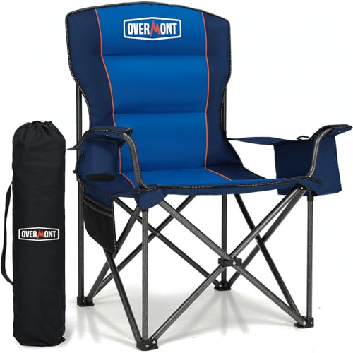 Overmont Oversized Folding Camping Chair - 450lbs Support with Padded Cushion Cooler Pockets - Heavy Duty Collapsible Chairs for Sports Garden Beach Fishing
