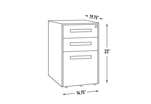 Laura Davidson Furniture Stockpile Square Mobile 3 Drawer File Cabinet - Metal Filing Cabinet, Legal/Letter File Folders, Pre-Assembled, White/Bright Blue