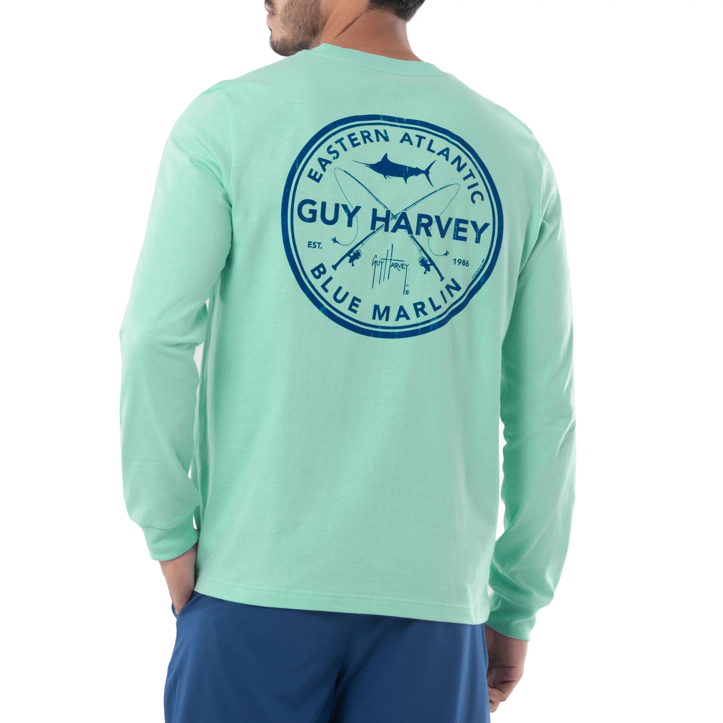 Guy Harvey Men's Ea Marlin Long Sleeve Sun Protection UPF 50+ Top - Beach Glass Small