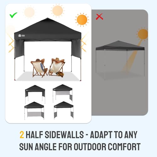 CROWN SHADES 10x10 Pop up Canopy Tent Instant Canopy with 150D Silver Coated Fabric Including 2 Half Sidewalls, 4 Ropes, 8 Stakes, 4 Weight Bags, STO 'N Go Bag, Grid Grey