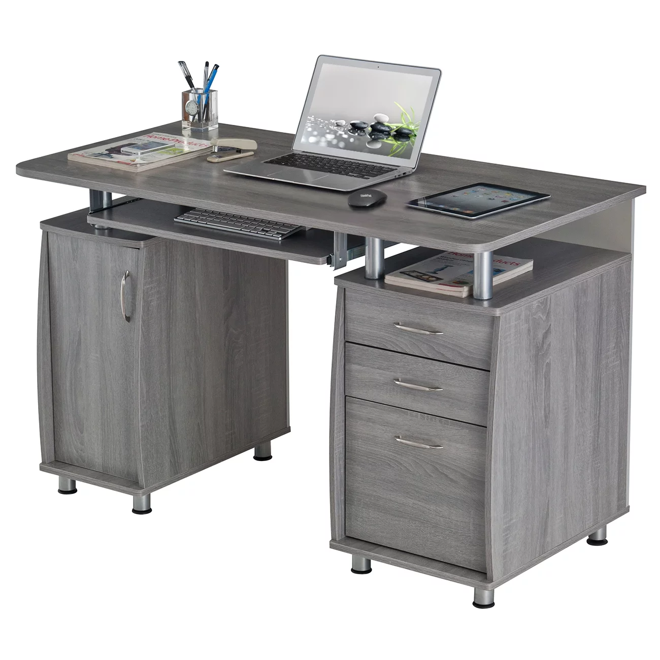 Techni Mobili Complete Adult Computer Workstation with Cabinet and Drawers, 30
