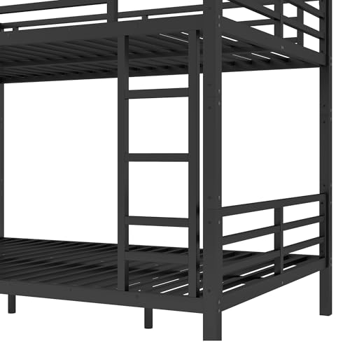 Heavy Duty Bunk Bed Frame with Ladder, Twin XL Over Twin XL Bunk Beds with Safety Guardrails, Adults Bunk Beds with Noise-Reducing Rubber Stoppers, Easy Assemble, Black