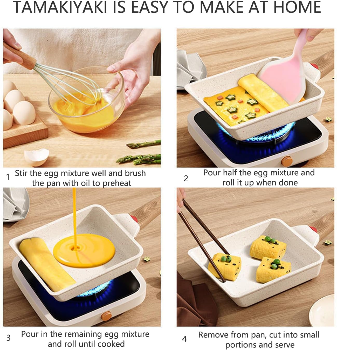 Tamagoyaki Pan,Japanese Omelette Pan,White Tamagoyaki Egg Pan, Non Stick Rectangle Pan,Small Frying Pan 6 X 7 Inch