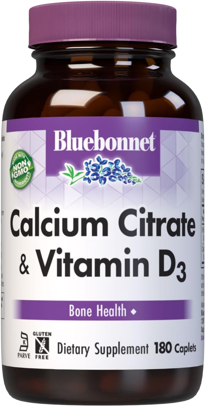 BlueBonnet Calcium Citrate Plus Vitamin D3 Caplets, 180 Count