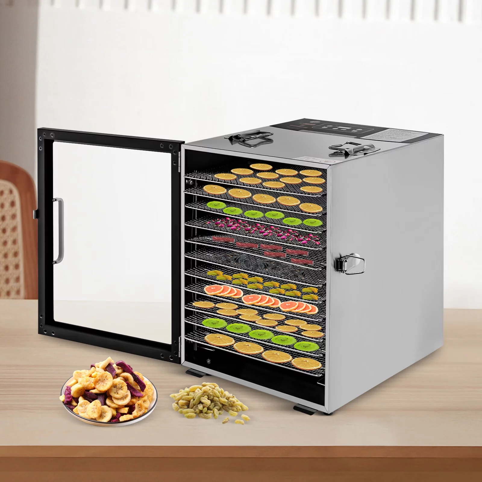 Loyalheartdy 10 Trays Food Dehydrator Stainless Steel Electric Dryer Machine Adjustable Timer & Temperature Control for Fruit Meat