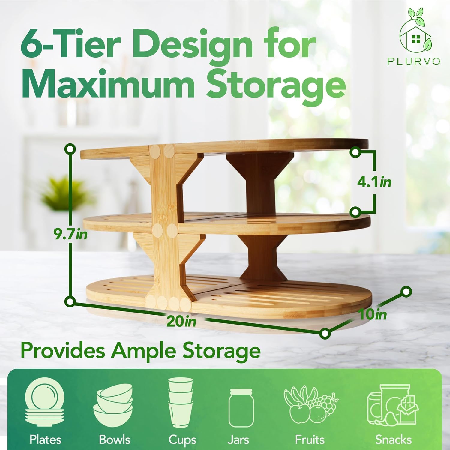 6-Tier Plate Organizer for Cabinet Space Saver - 20