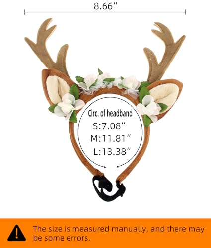 Dog Cat Christmas Reindeer Ears Antlers Headband Adjustable, Forest Flower Elk Hat Headwear Pet Deer Hair Cosplay Costumes Accessories for Halloween Merry Christmas (L(for Medium and Big Dogs))