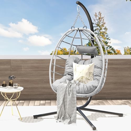 DWVO Hammocks Swing Chair with Cushions 330 LBS, Comfortable Egg Chair Wicker for Patio, Bedroom, Garden, Balcony Indoor and Outdoor Use, Gray
