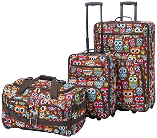 Rockland Vara Softside 3-Piece Upright Luggage Set, Expandable,Black dot, (20/22/28)