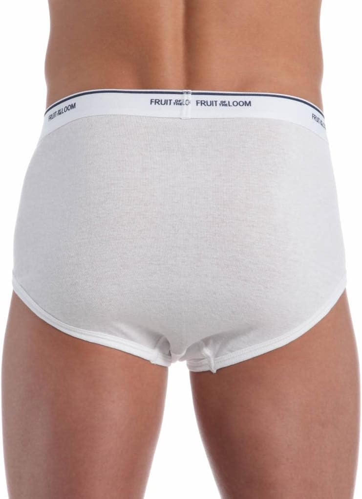 Fruit of the Loom Men's Underwear Basic Cotton Brief, Multi-Pack, White, Large