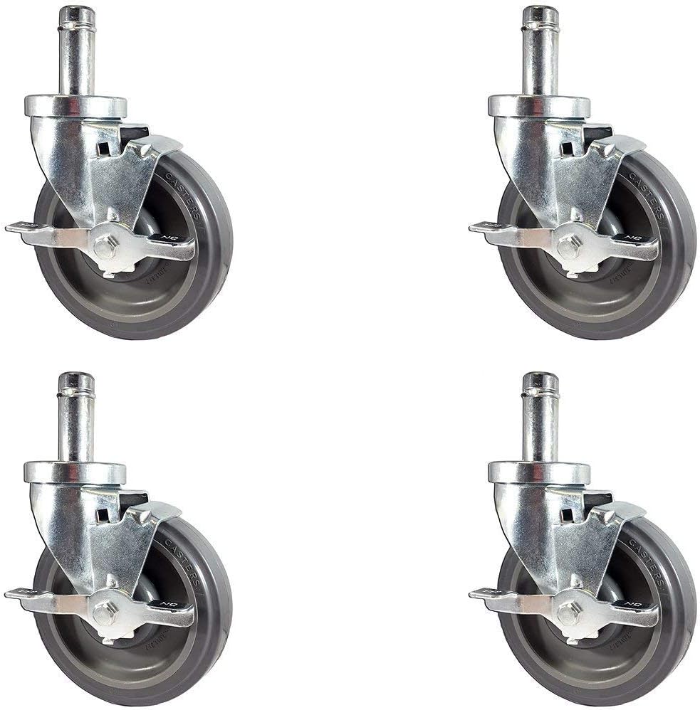 CasterHQ - NEW 5 Caster set for Wire Shelving Racks - Set of 4 Casters - Round Friction Ring Stem (.864 x 2-3/16)