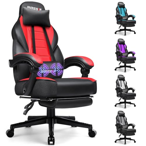 BOSSIN Gaming Chair with Massage, Ergonomic Heavy Duty Design with Footrest and Lumbar Support, Large Size Cushion High Back Office Chair, Big and Tall Gaming Computer Chair for Kids