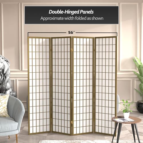 Red Lantern 6 ft. Tall Window Pane Shoji Screen-Natural-4 Panels Room Divider