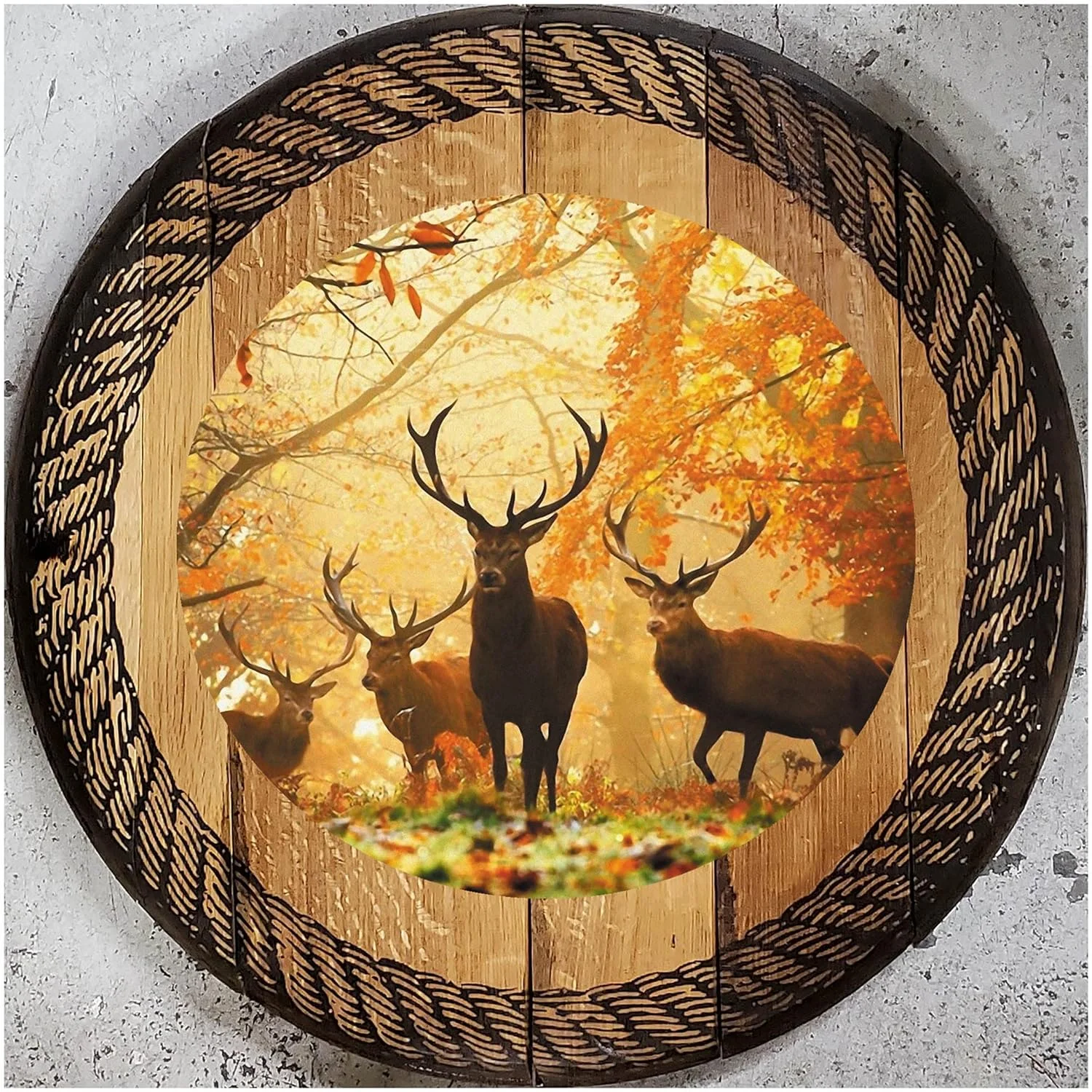 Gang Of Big Deer Pub Gift Farmhouse Rustic Round Whiskey Barrel End Table