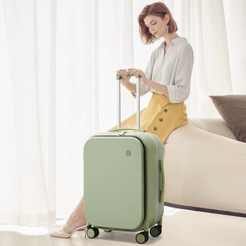 mixi Carry On Luggage, 20'' Suitcase with Front Laptop Pocket, Travel Rolling Luggage Aluminum Frame PC Hardside with Spinner Wheels & TSA Lock and Cover - Smoke White