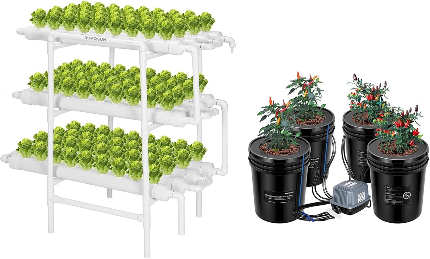 VIVOSUN DWC Hydroponics Grow System, 5-Gallon Deep Water Culture, and Hydroponics Growing System 108 Plant Sites, 3 Layers 12 Food-Grade PVC-U Pipes Gardening System Grow Kit