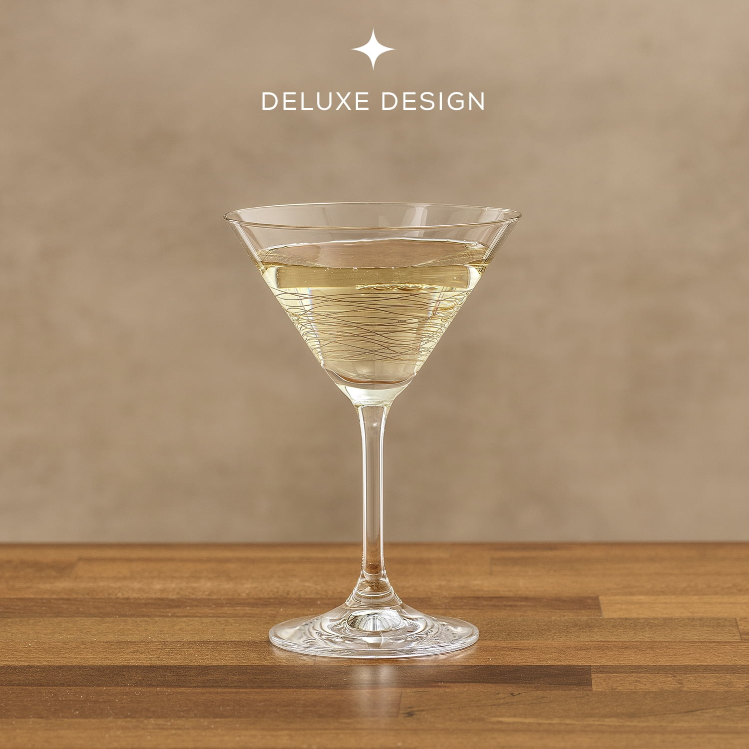 JoyJolt Golden Royale European Crystal Stemmed Martini Bar Glasses, with Gold Etching, Set of 2