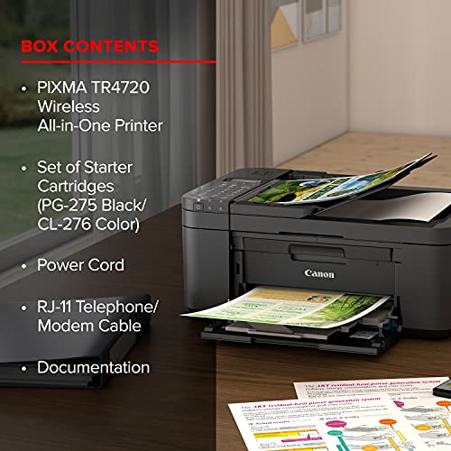 Canon PIXMA TR4720 All-in-One Wireless Printer Home use, with Auto Document Feeder, Mobile Printing and Built-in Fax, White