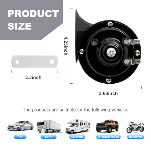 Augeny 300DB Super Loud Car Horn, 12V Waterproof Car Air Electric Snail Horn, Auto High Low Tone Horn Replacement, Universal Accessories for Car, Motorcycle, Truck, Bike, Boat
