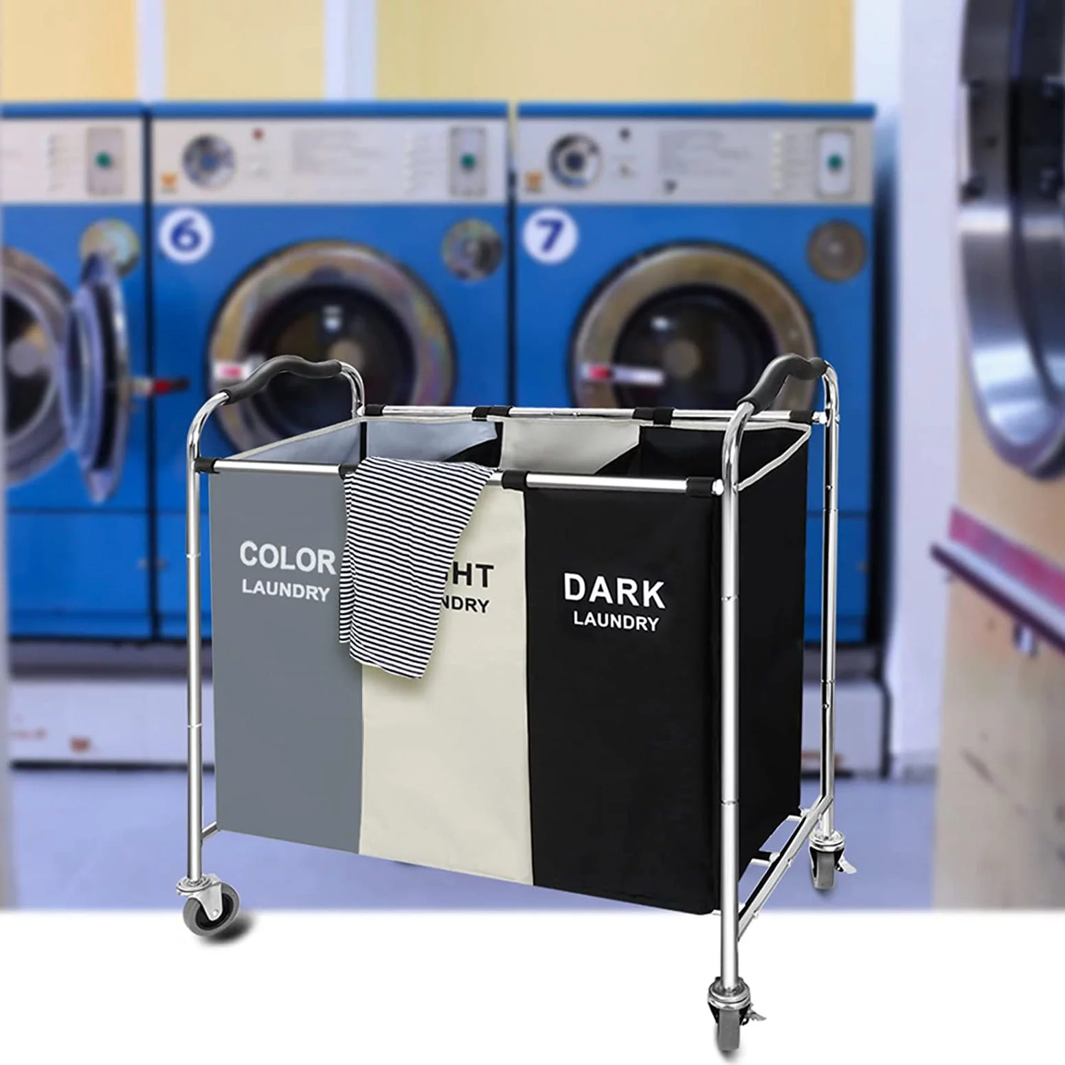 3 Section 240L Laundry Basket Sorter,16 X 30 X 35 inch Large Laundry Hamper Bag Bin for Dirty Clothes,Toys,Towels in Laundry Room, Bathroom, Closet Organizers & Storage,Laundry Blanket Cart with Wheel