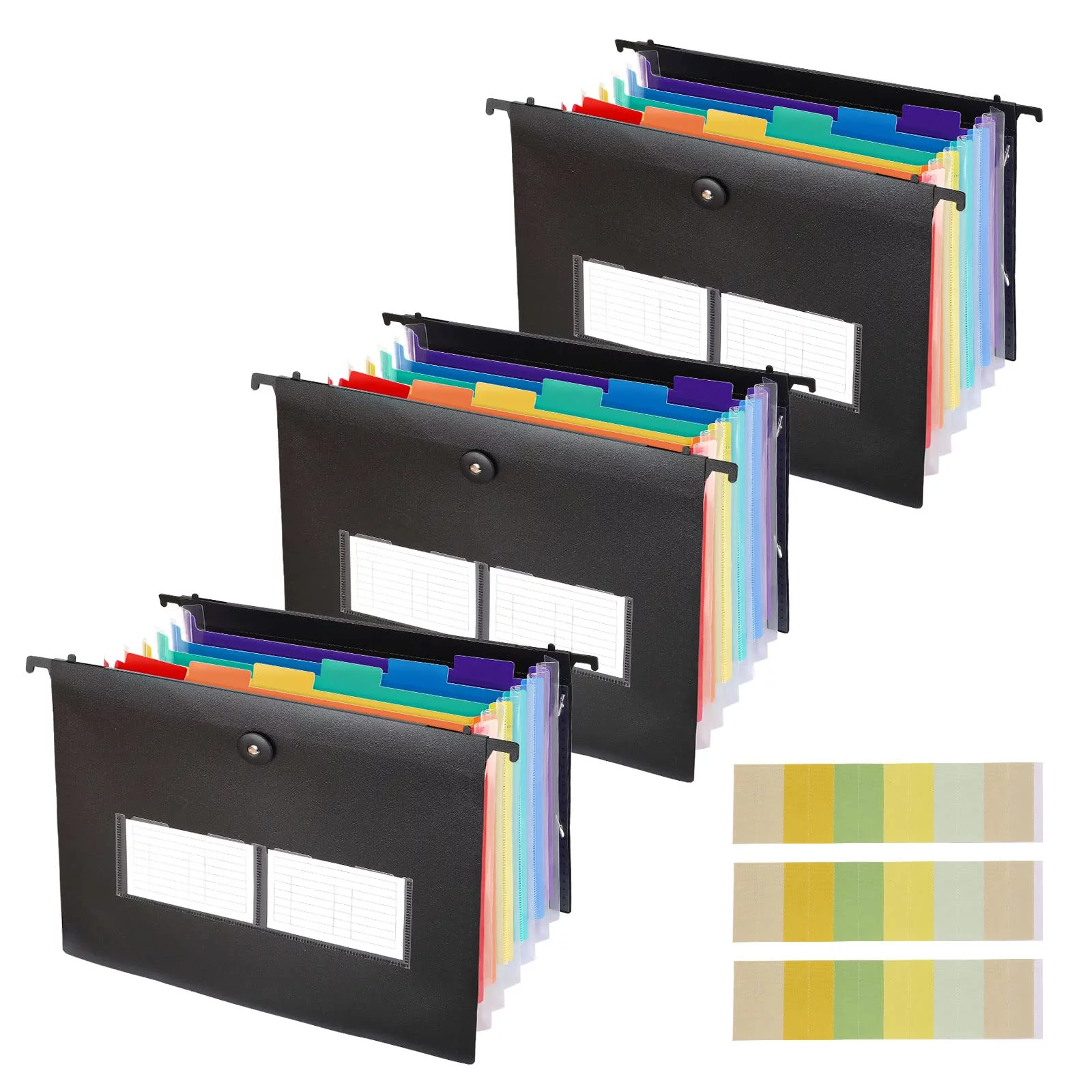 3 Pack Hanging File Folders Letter Size, Allnice Large Capacity 7 Pockets Expandable File Folder with Multi-Color Tabs,Hanging File Organizer File Folders for Filing Cabinet Office School