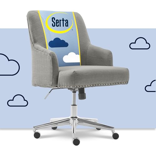 Serta Scarlett Modern Office Chair, Pleated and Curved Mid-Back Desk Chair, Pocket Coil Seat Cushion, Padded Armrests, Vanity Armchair with Wheels, Swivel Gold Base, Beige Velvet Fabric