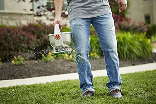Scotts Wizz Spreader for Grass Seed, Fertilizer, Salt and Ice Melt, Handheld Spreader Holds up to 2,500 sq. ft. of Product, Brown