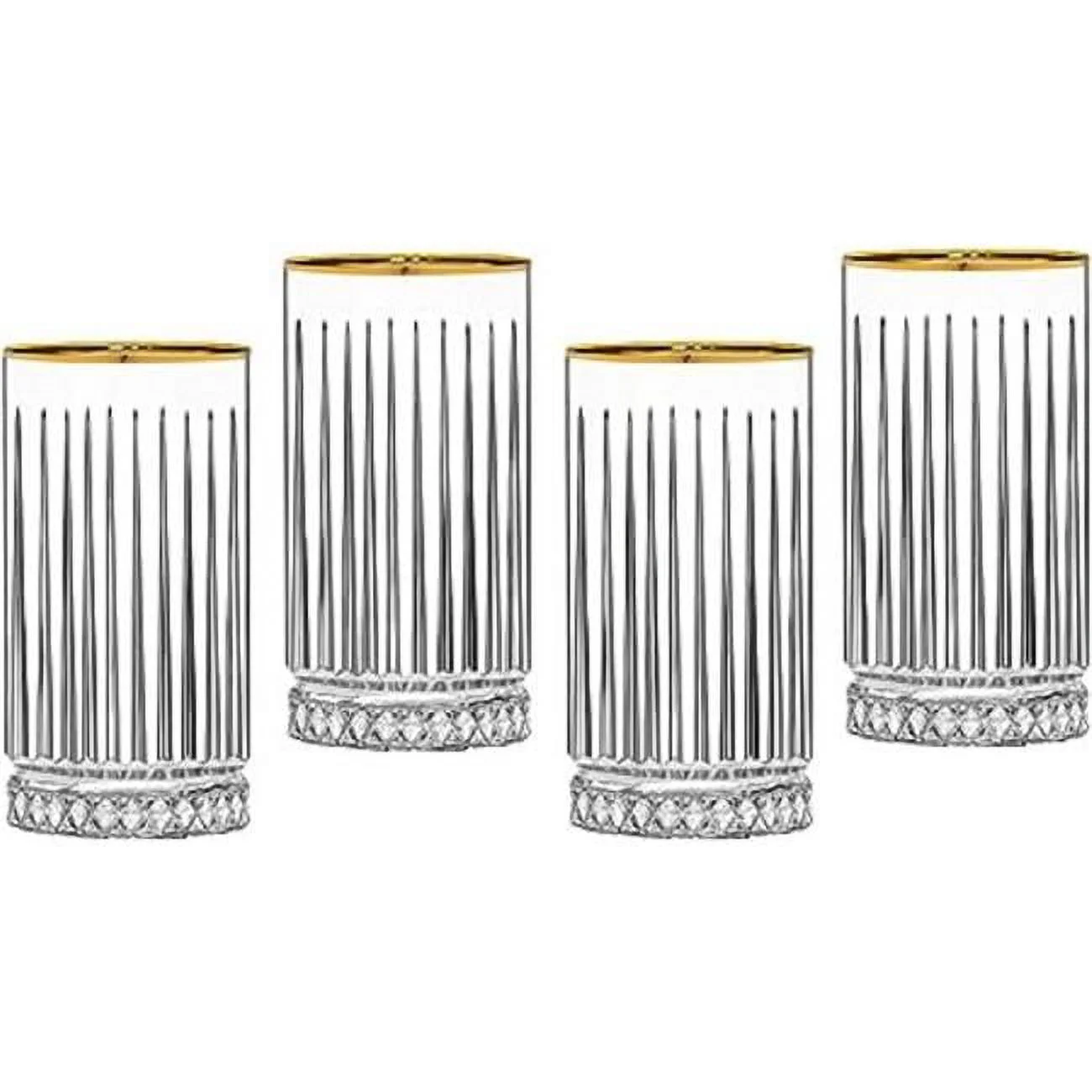 Avenue Highball Beverage Glasses with Gold Rim - Clear - Set of 4