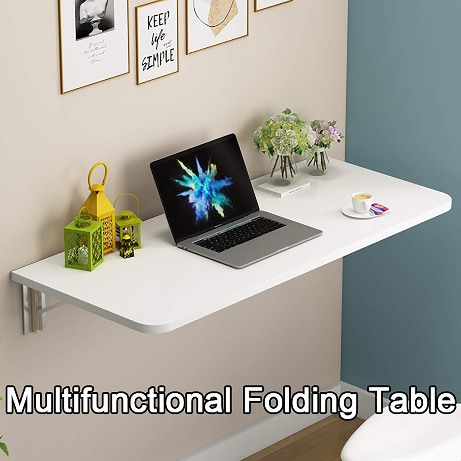 Folding Wall-Mounted Family Dining Table Drop-Leaf TableOffice Home Kitchen Solid Wood Dining Table Computer Desk, Suitable for Home, Kitchen and Office