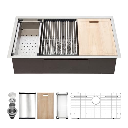 Kichae 12“ Deep Laundry Sink Undermount - 24 Inch Black Undermount Utility Sink Stainless Steel Single Bowl Under Counter Handmade Laundry Utility Room Basin