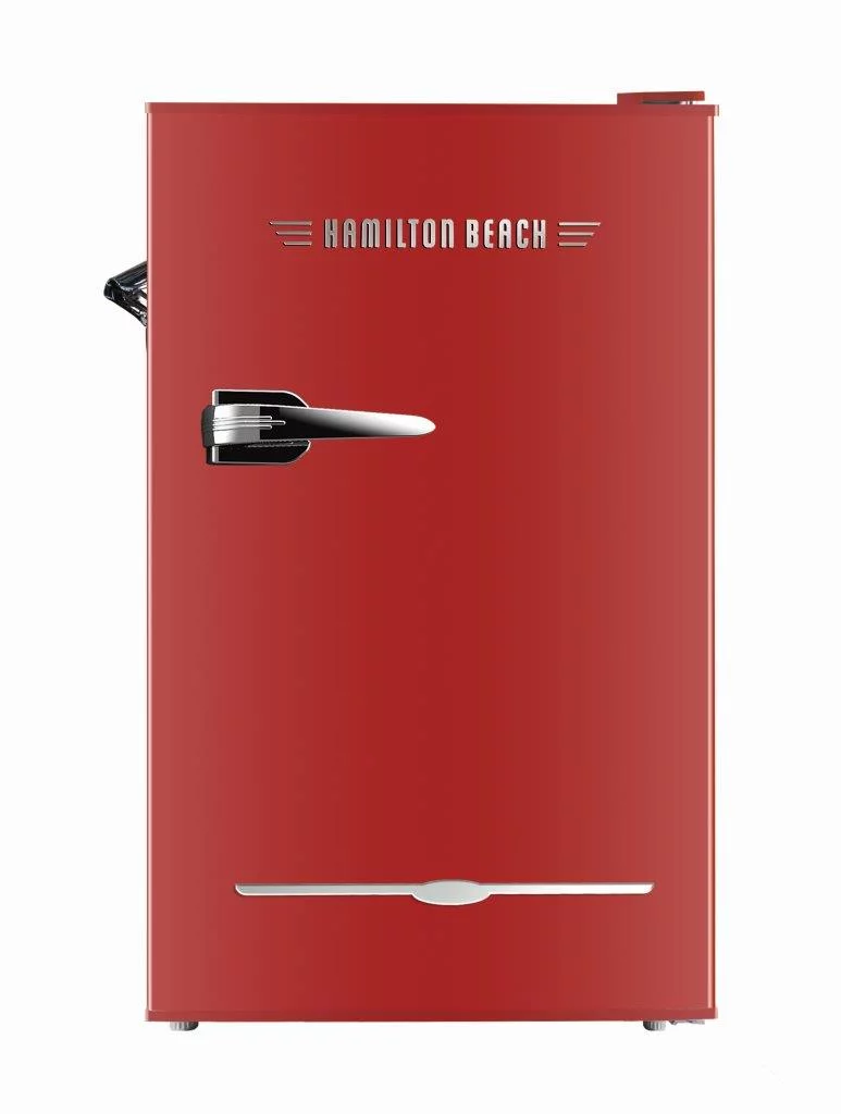 Hamilton Beach 3.2 Cu Ft Retro Bar Refrigerator With Side Bottle Opener sleek Retro Design, CFC Free, Red, HBF3200