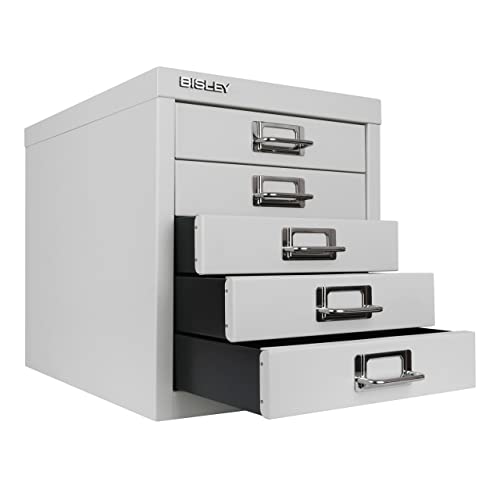 Bisley 10-Drawer Steel MultiDrawer Cabinet - Black, Chrome Pull Handles with Label Holders, Powder-Coated Steel, Removable Drawers, Fits Under Most Desks, Labels Included