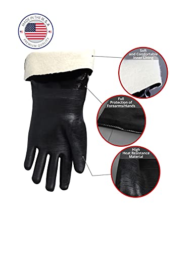 Artisan Griller BBQ, Smoker & Oven glove- Insulated Heat Resistant for Fryer & Kitchen. Great Barbecue Smoking Oyster Mitt–Turkey Fryer, Oil,Fire & Water resistant -(Size 10/XL – Black neoprene)
