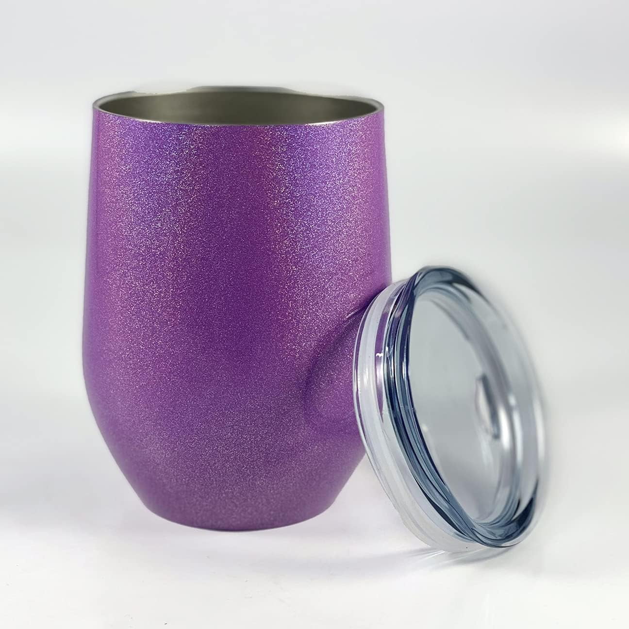12 Oz Stemless Stainless Steel Wine With Lid - Purple Glitter