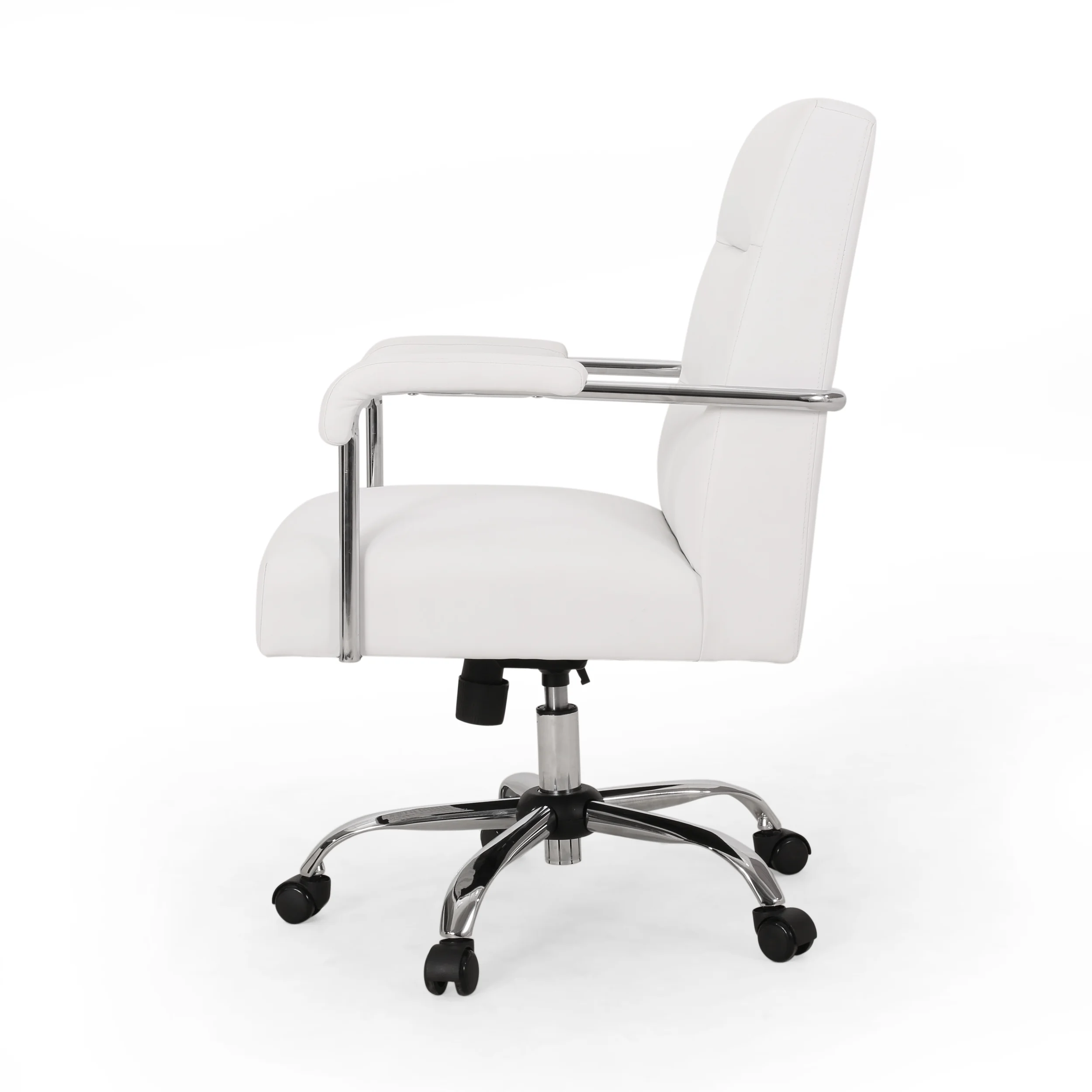 Noble House Blackfoot Faux Leather Office Swivel Chair, White, Chrome