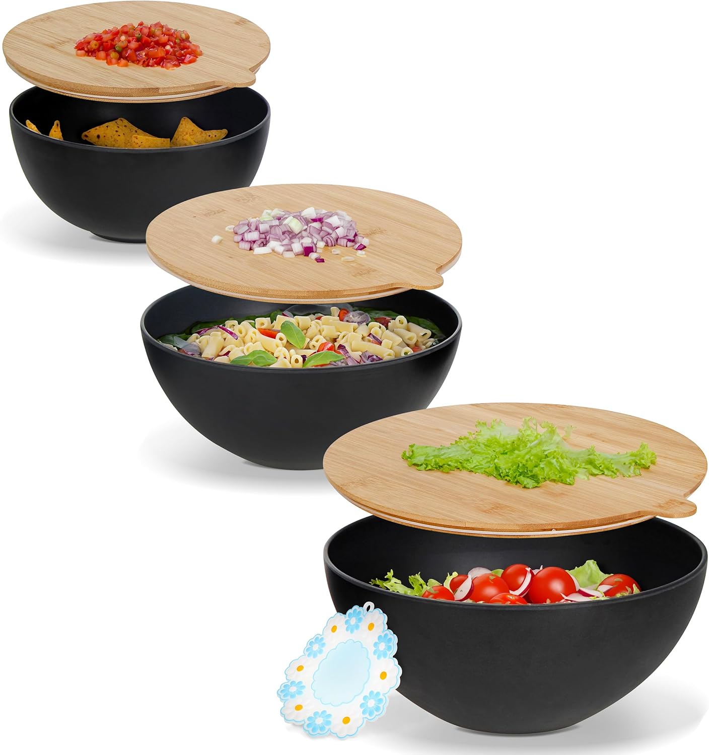 7Penn Mixing Bowl Set with Lids - 3 Piece Bamboo Fiber Nesting Mixing Bowls with Cutting Board Lids - Storage Salad Bowl Set with Rubber Seal Wood Lid Great for Baking, Serving, Cooking Prep and More