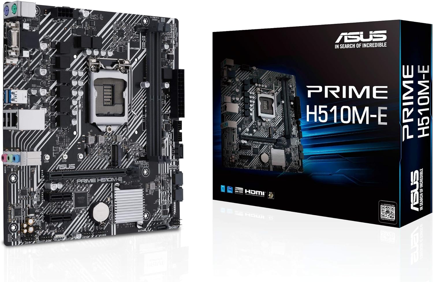 ASUS Prime H510M-E LGA1200 (Intel® 11th/10th Gen) Micro-ATX Motherboard (PCIe 4.0,M.2 Slot, 1Gb LAN, DP,HDMI, D-Sub, USB 3.2 Gen 1, COM Header, TPM Header, 4K@60Hz)