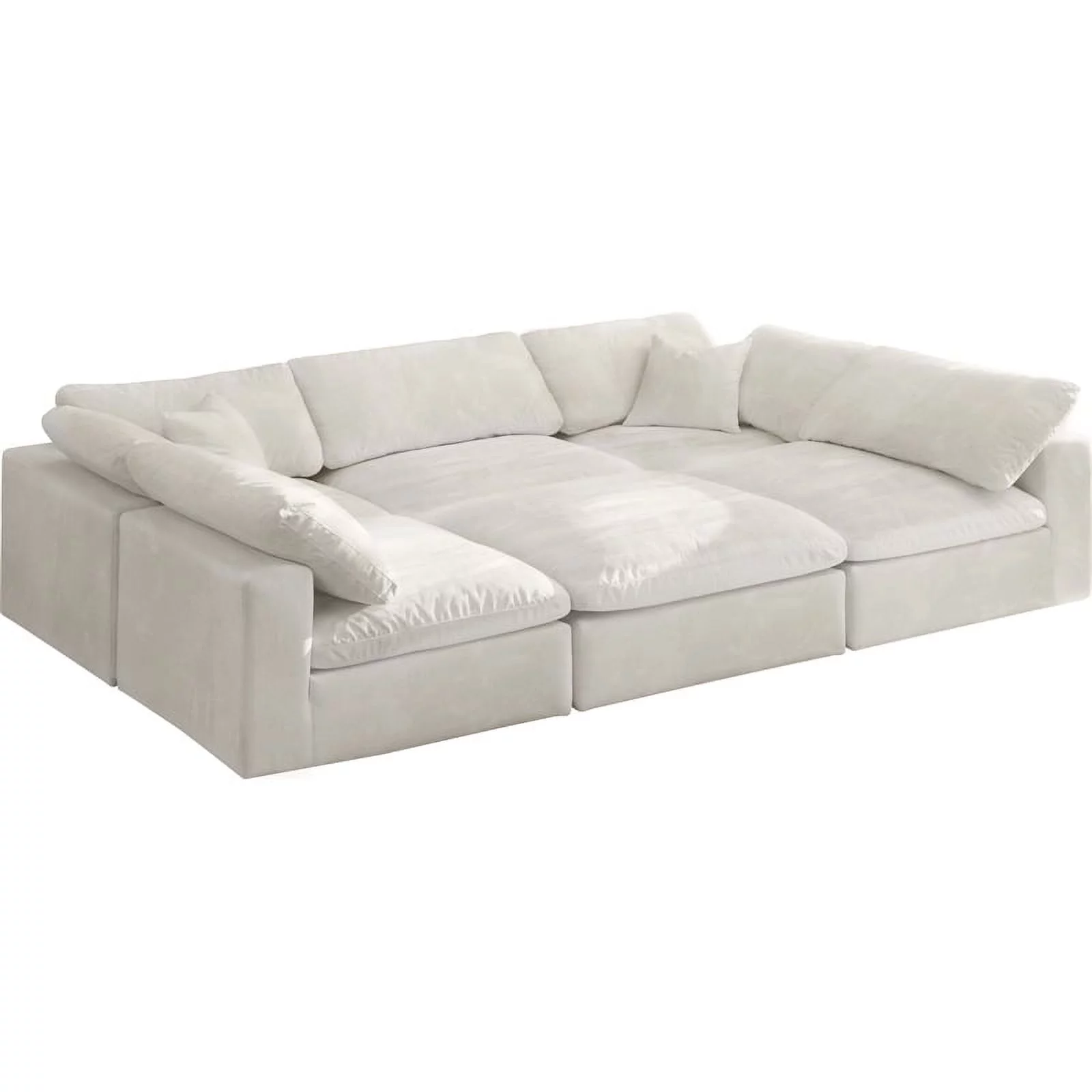 Maklaine Contemporary Velvet Down Filled Modular Sectional Sofa in Cream