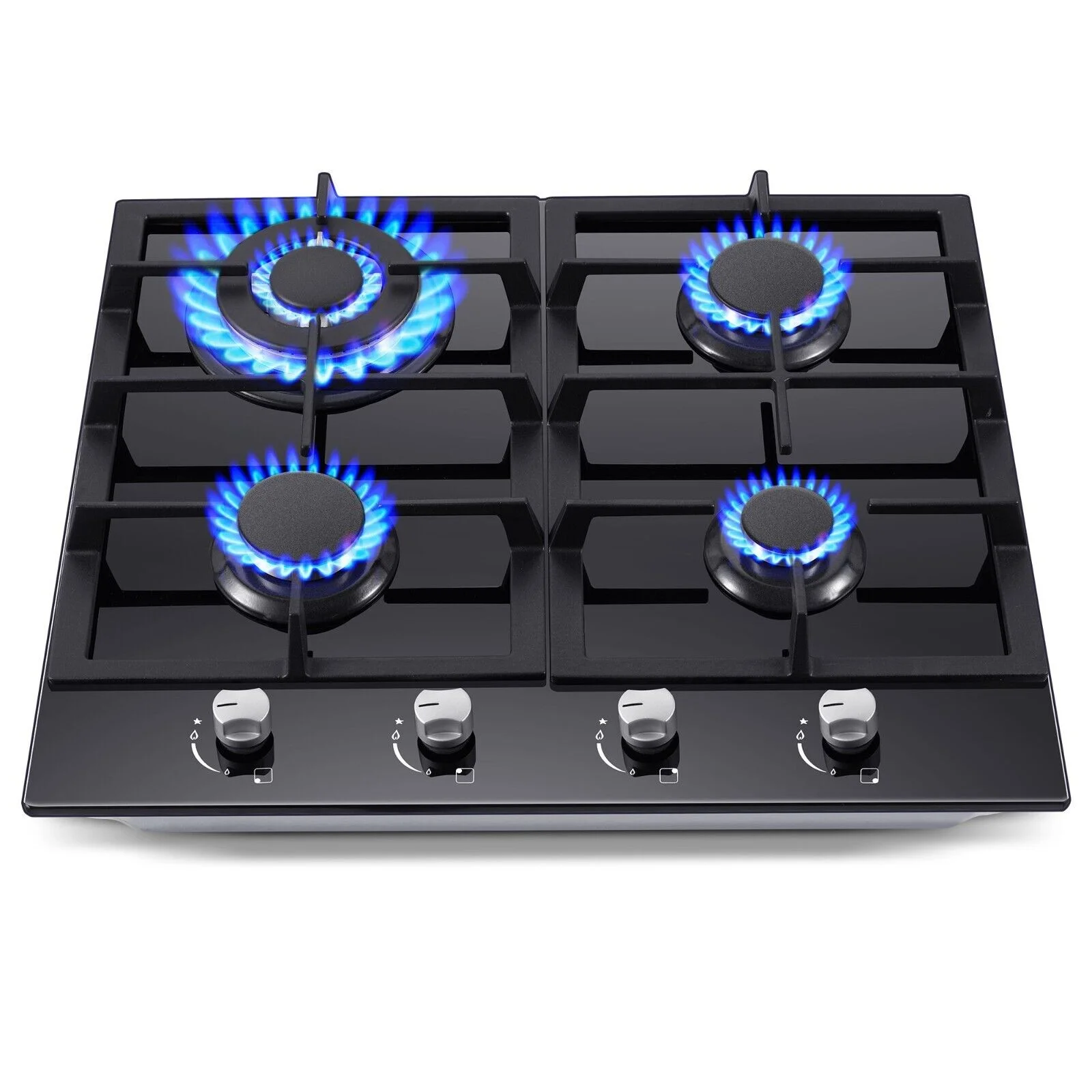 24 inch Built-in Gas Cooktop 4 Burners with Tempered Glass Dual Burners NG/LPG Convertible Countertop
