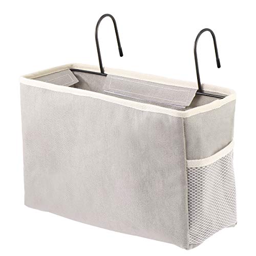 Bedside Storage Organizer Holder Container Hanging Organizer for Dorm Bed Rails Organizing Tablet Magazine Holder (Black) (Grey)