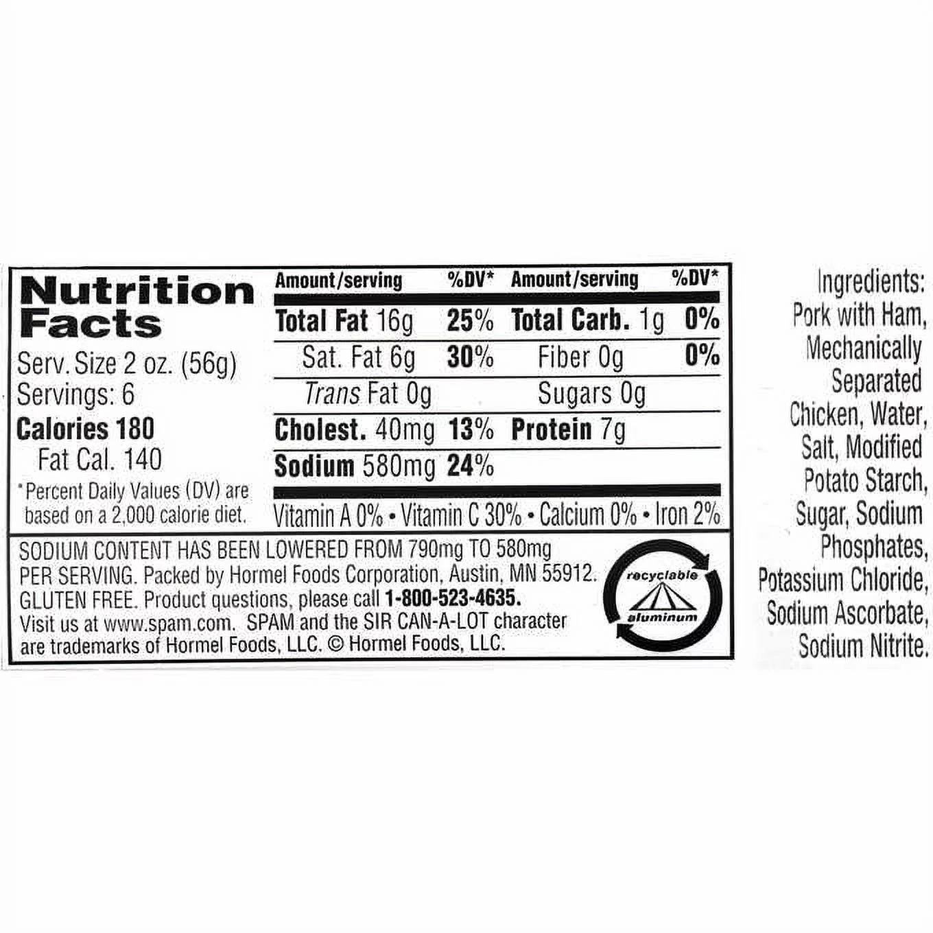 Hormel Spam 25% Less Sodium, 12 oz, 8-count