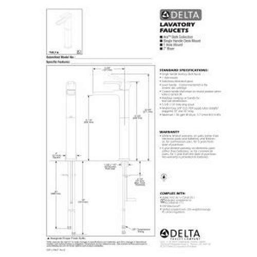 DELTA FAUCET Ara Vessel Sink Faucet, Single Hole Bathroom Faucet, Single Handle Bathroom Faucet Chrome, Waterfall Faucet, Chrome 768LF, 14.63 x 2.00 x 5.38 inches