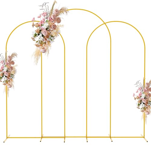 Fomcet Metal Arch Backdrop Stand Set of 3 Gold Wedding Arch Stand 7.2FT & 6.6FT & 6FT Arched Backdrop Frame for Birthday Party Baby Shower Graduation Ceremony Decoration