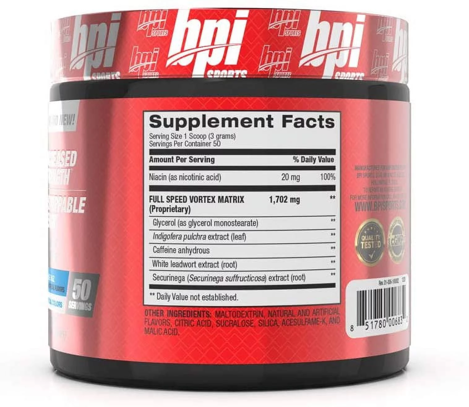 BPI 1MR Vortex Pre-Workout 1.M.R. Powder, Snow Cone, 50 Servings