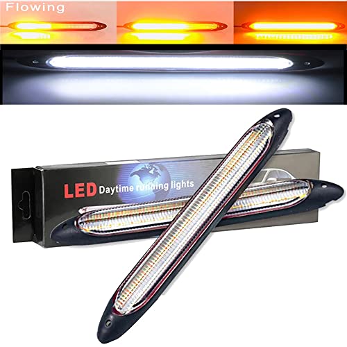 YSY Led Car DRL Daytime Running Lights Strip Waterproof 12V Auto Headlight Sequential Turn Signal Yellow Flow Day Light Universal 2Pcs (34.5cm, white and yellow)