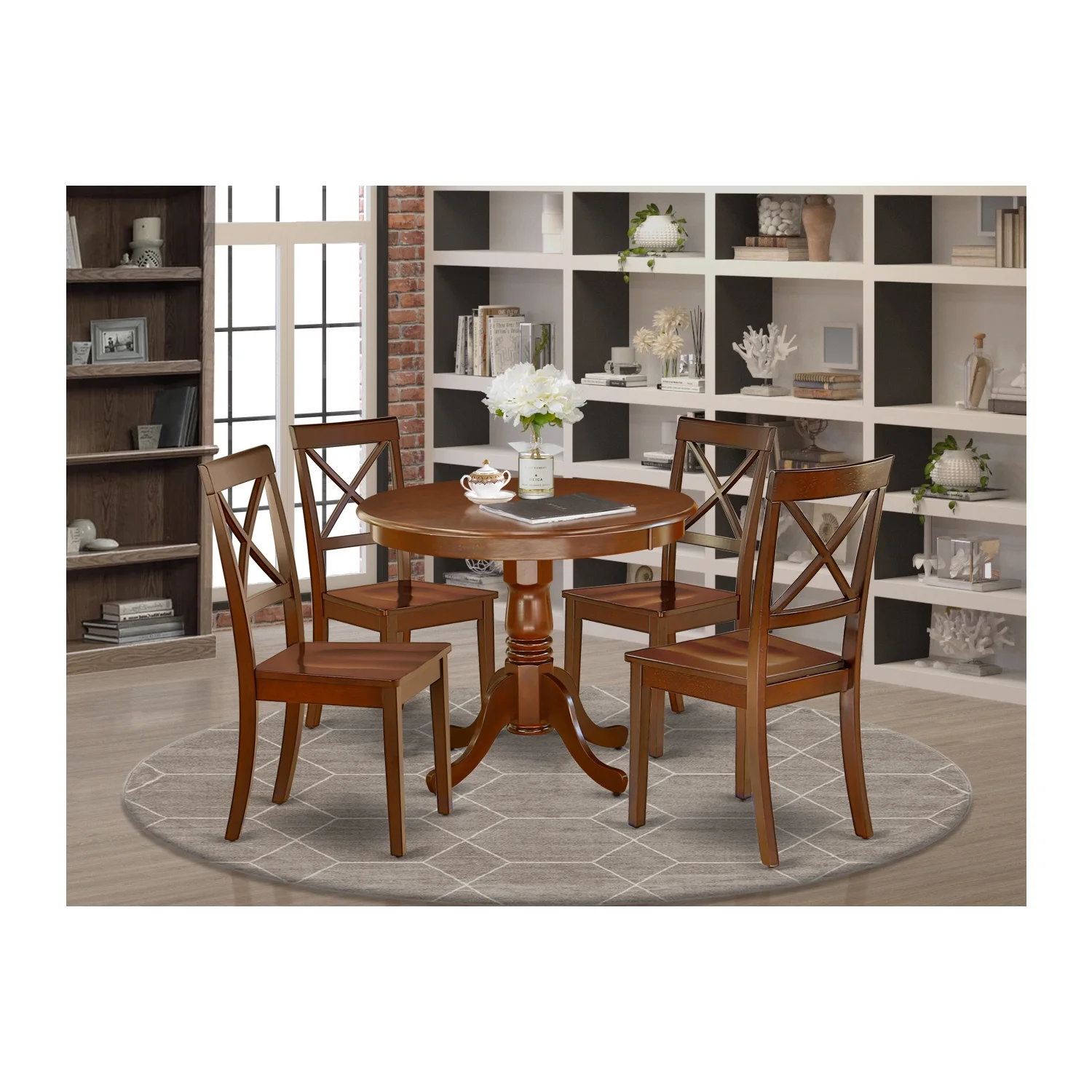 East West Furniture Antique 5-piece Wood Dining Table and Chairs in Mahogany