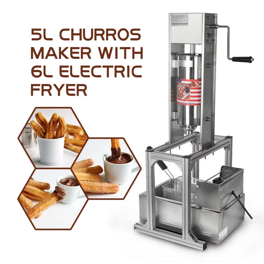 INTBUYING 5L Electric Churro Making Machine Churro Twisted Stick Maker with 6L Electric Deep Fryer